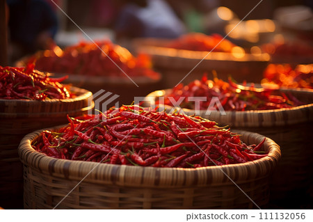 Fresh Red Chili Peppers Market 111132056