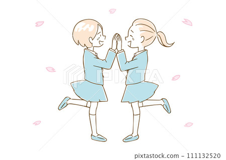 女學生們互相欣賞櫻花花瓣 111132520