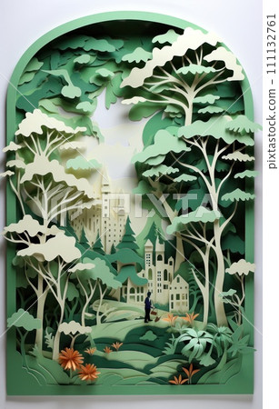 Arbor day holiday - a holiday celebrating trees. Style of 3d paper cut out. Beautiful nature landscape. Arbor day holiday - a holiday celebrating trees. Style of 3d paper cut out. Beautiful nature landscape. 111132761