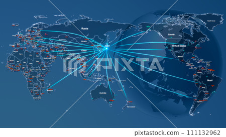 World map Earth BG background image city name country name glow 111132962