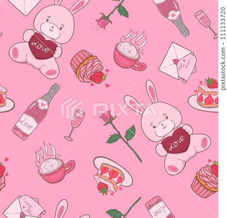Seamless pattern with romantic items. Vector graphics. 111133720