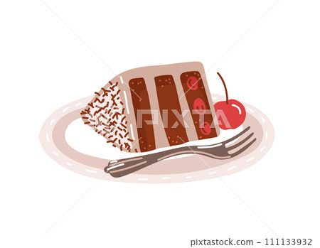 Black forest cake sweet pasty from germany with cherrys.Vector illustration 111133932