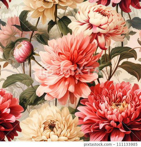 Seamless pattern of Zinnia flowers vintage style, AI generated Seamless pattern of Zinnia flowers vintage style, AI generated 111133985