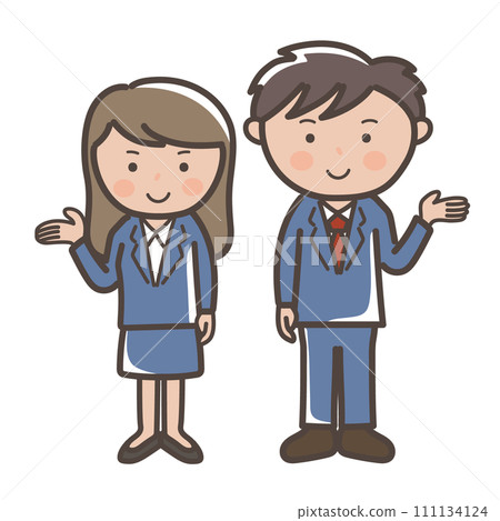 穿西裝的男女商人講解指導插畫_海軍服 穿西裝的男女商人講解指導插畫_海軍服 111134124