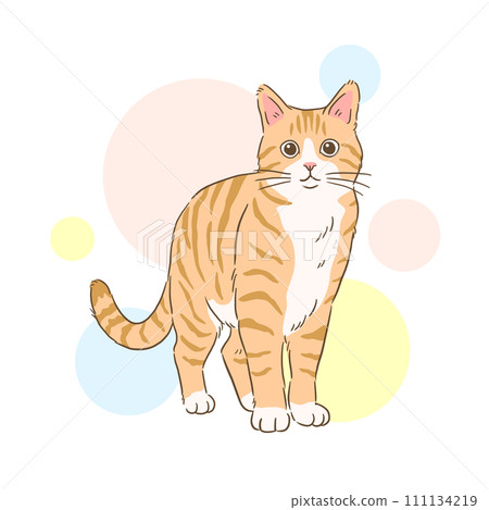 手繪站著的可愛虎斑貓 111134219
