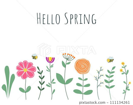 Spring card with bees, flowers, herbs and inscription 111134261