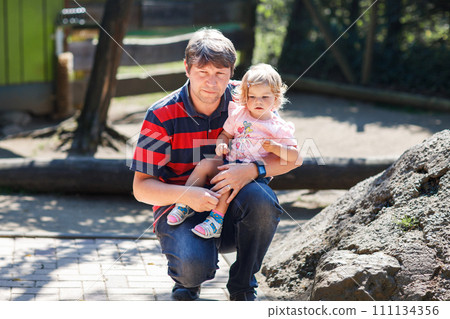 Happy loving family. Father and his daughter child girl playing together. Father's day concept. 111134356