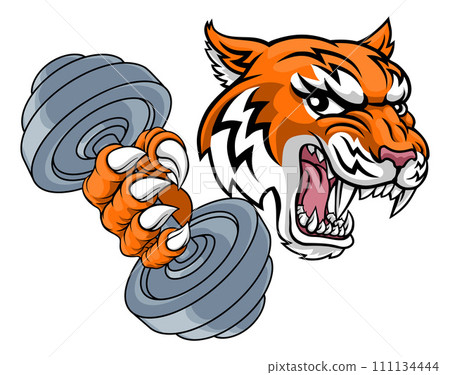 Tiger Weight Lifting Dumbbell Gym Animal Mascot 111134444