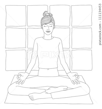 Woman Meditating Doing Yoga Pilates Illustration 111134453