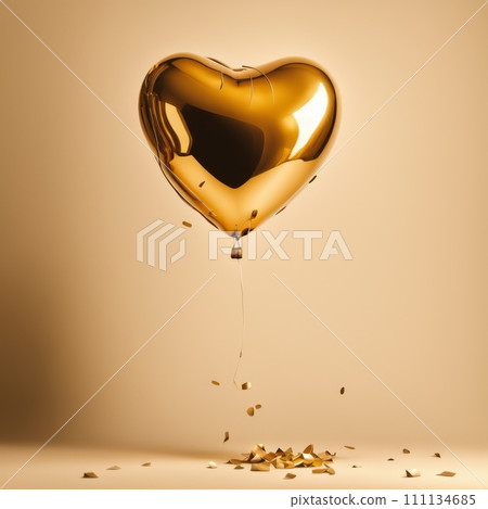 Golden Heart shaped balloon isolated on gold background 111134685