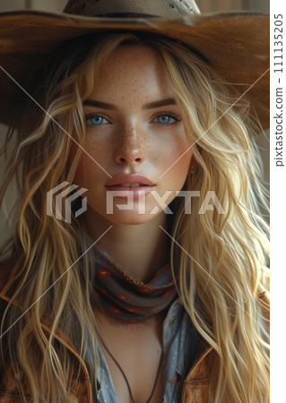 Beautiful american cowgirl portrait 111135205