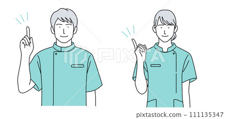 Illustration of a man and a woman wearing Casey medical workers Illustration of a man and a woman wearing Casey medical workers 111135347