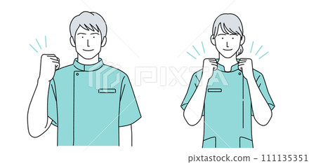 身穿凱西醫務人員的一男一女插圖 身穿凱西醫務人員的一男一女插圖 111135351