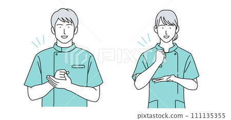 身穿凱西醫務人員的一男一女插圖 身穿凱西醫務人員的一男一女插圖 111135355