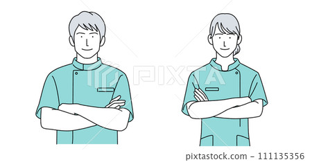 身穿凱西醫務人員的一男一女插圖 111135356