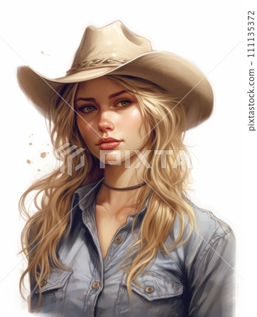 Beautiful Cowgirl illustration, sketch. Beautiful Cowgirl illustration, sketch. 111135372