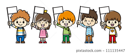 Illustration of children smiling and cheering by waving flags 111135447
