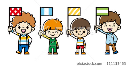 Illustration of cute boys with flags Illustration of cute boys with flags 111135463