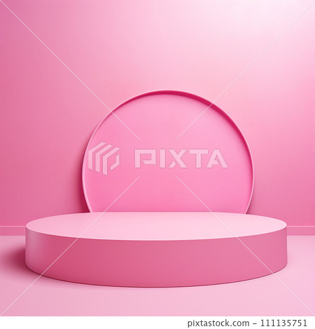 Pink podium stage on pink background. Valentine's day concept banner. For greeting card, logo, sale, product 111135751