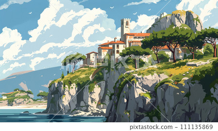 [AI生成圖像/AI插圖] 一個可以看到大海的城市 111135869