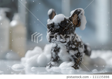 French bulldog being shampooed 111135898