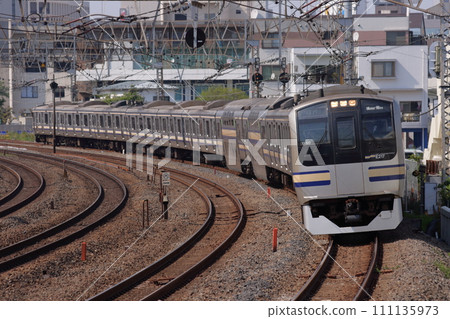 橫須賀線E217系列（舊色）沿著東海道線並行路段行駛，大量軌道排列_2010年5月2日拍攝的照片 111135973