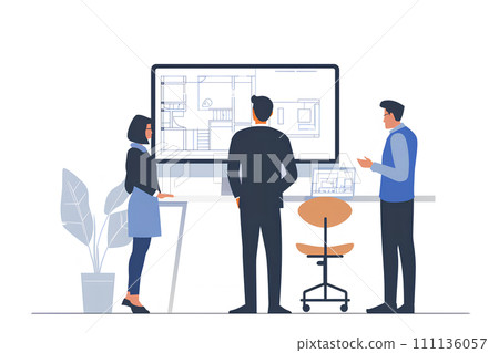 A businessman explaining the design of a house A businessman explaining the design of a house 111136057