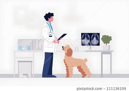 Veterinarian looking at X-rays in the examination room 111136109