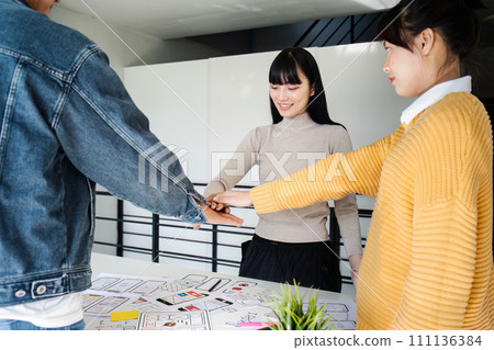 team of UI UX web designer are working together to develop mobile responsive websites with UI UX front end designer previews 111136384