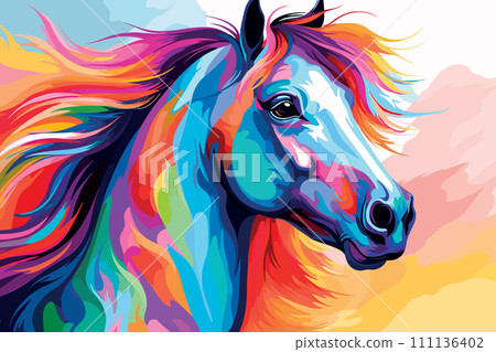 AI-generated content. colorful horse animal portrait vector illustration 111136402