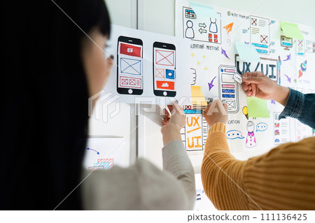 team of UI UX web designer are working together to develop mobile responsive websites with UI UX front end designer previews 111136425