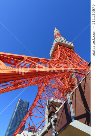 Tokyo Tower, Tokyo Tower rising against the blue sky, Tokyo tourist attraction Tokyo Tower, Tokyo Tower rising against the blue sky, Tokyo tourist attraction 111136679