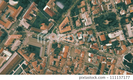 Aerial top down view of a typical Italian town, Cremona, Lombardia Aerial top down view of a typical Italian town, Cremona, Lombardia 111137177