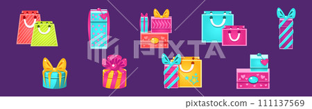 Gift Box and Package as Shopping and Purchase Vector Set 111137569