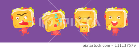 Cute Sandwich Character with Face Emotion Vector Set Cute Sandwich Character with Face Emotion Vector Set 111137579