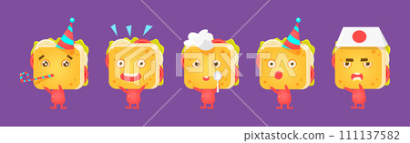 Cute Sandwich Character with Face Emotion Vector Set 111137582