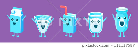 Milk Container Funny Character with Face on Purple Background Vector Set Milk Container Funny Character with Face on Purple Background Vector Set 111137597
