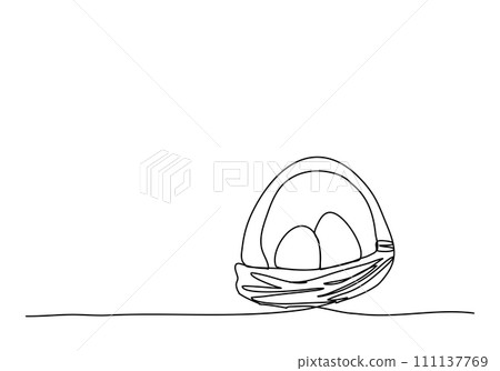 Basket with eggs. One line drawing vector illustration for Easter. Basket with eggs. One line drawing vector illustration for Easter. 111137769