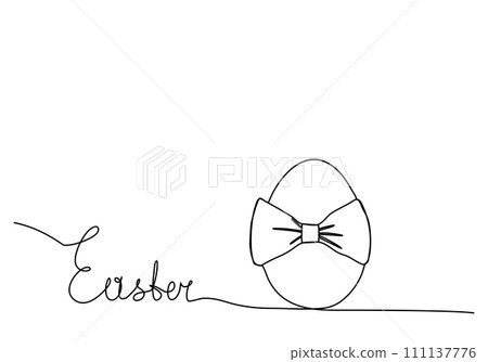 Egg with a bow. One line drawing vector illustration for Easter. 111137776