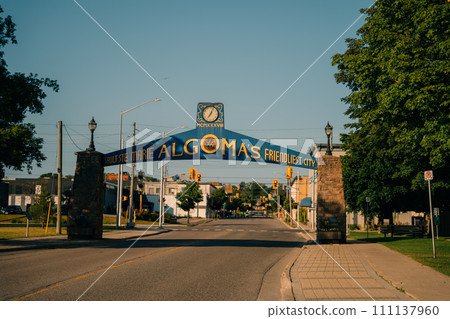 Sault Ste. Marie, Ontario Canada June 15th 2023 Queen Street in downtown Sault Ste Marie 111137960