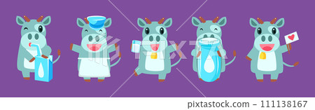 Funny Milk Cow Character with Cute Snout Vector Set Funny Milk Cow Character with Cute Snout Vector Set 111138167