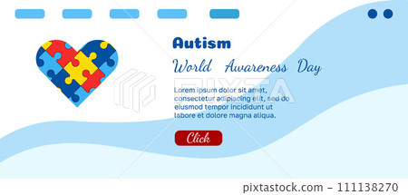 Horizontal Border World Autism Awareness Day. Vector banner with puzzle heart. 111138270