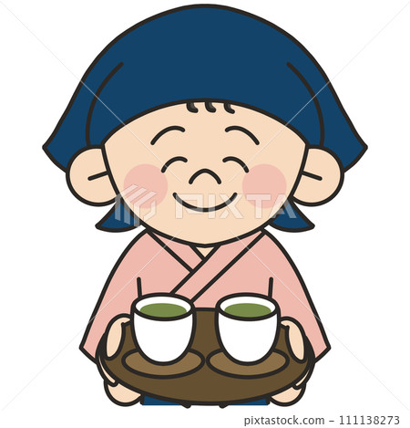 微笑著端茶的店員插畫 111138273