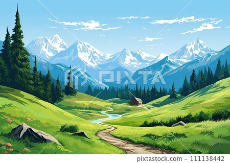 AI-generated content. alm landscape in summer illustration 111138442