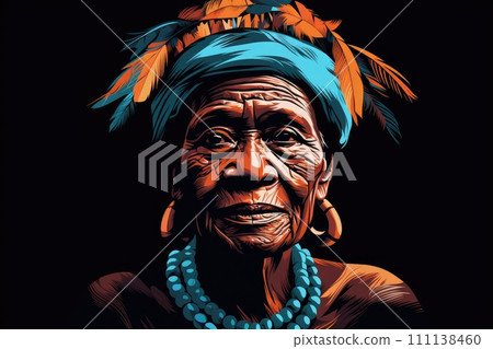 AI-generated content. authentic fictional portrait of indigenous senior woman illustration 111138460