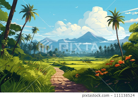 AI-generated content. path in the jungle green nature landscape illustration AI-generated content. path in the jungle green nature landscape illustration 111138524