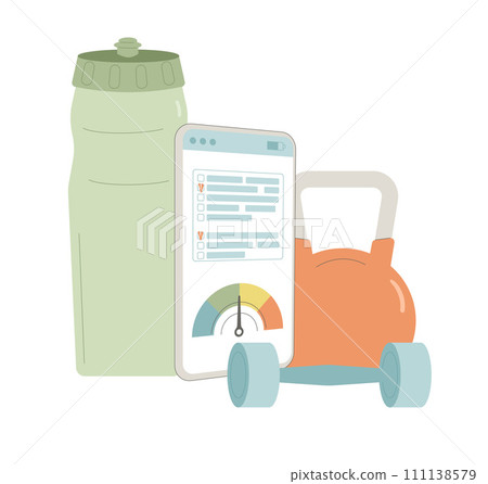 Fitness sport and active life tracking. Body mass index chart indicator. Weight and training control application. Vector flat illustration Fitness sport and active life tracking. Body mass index chart indicator. Weight and training control application. Vector flat illustration 111138579