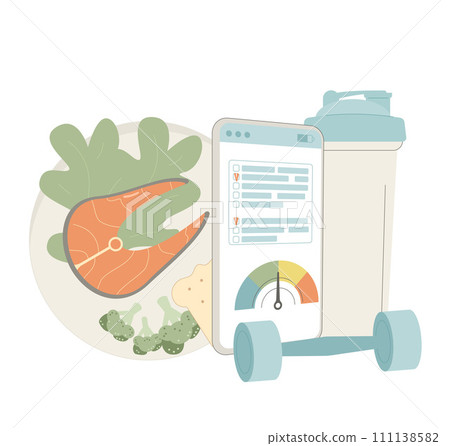 Healthy lifestyle concept. Body mass index elements. Weight loss control. Vector flat illustration isolated on white background 111138582