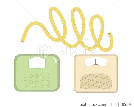 Weight scale. Gym and sport equipment. Healthy lifestyle. Body mass loss control. Vector flat illustration isolated on white background Weight scale. Gym and sport equipment. Healthy lifestyle. Body mass loss control. Vector flat illustration isolated on white background 111138599