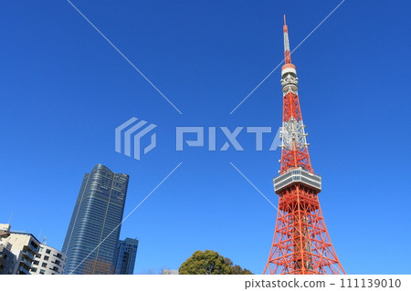 Tokyo Tower Tokyo Tower rising against the blue sky Tokyo Tower Tokyo Tower rising against the blue sky 111139010